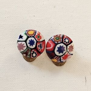 Vintage Murano Glass Mosaic Clip On Earrings